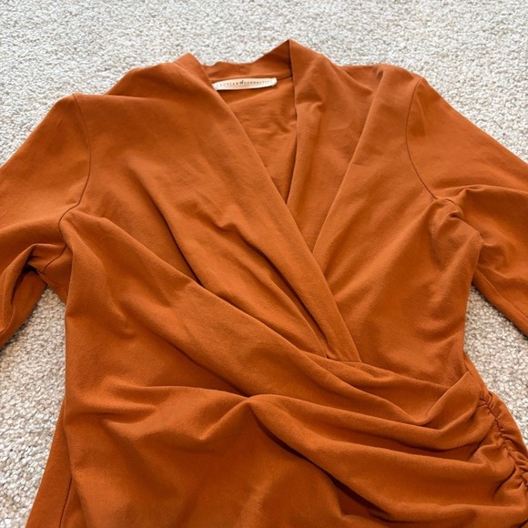 Peruvian Connection Cyprus Top Womens M Rust Orange Faux Wrap Ruched Pima Cotton - Picture 2 of 7
